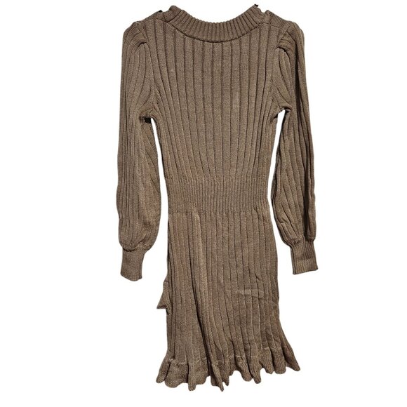 Taylor Brown Cable Knit Sweater Dress Size Medium Ruffled Hem Y2K Holiday Party - Picture 2 of 5